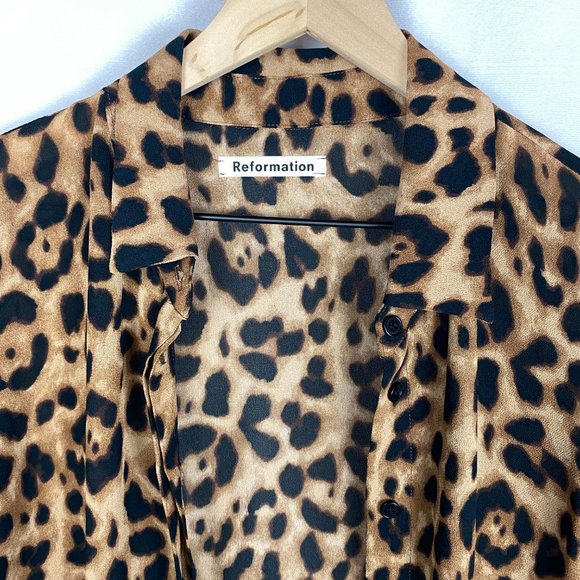 REFORMATION Violet Leopard Print Button Down Top - Picture 10 of 12